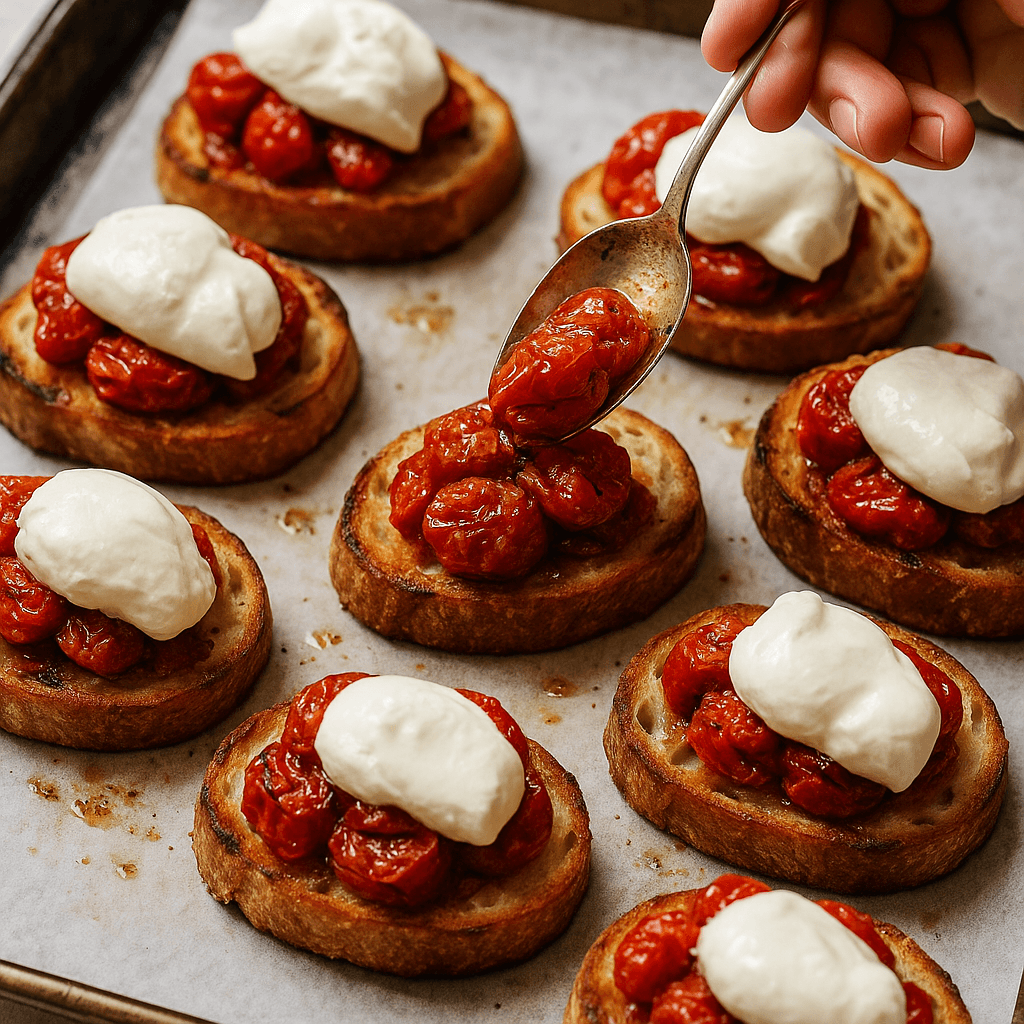 Roasted Tomato and Burrata Crostini step photo